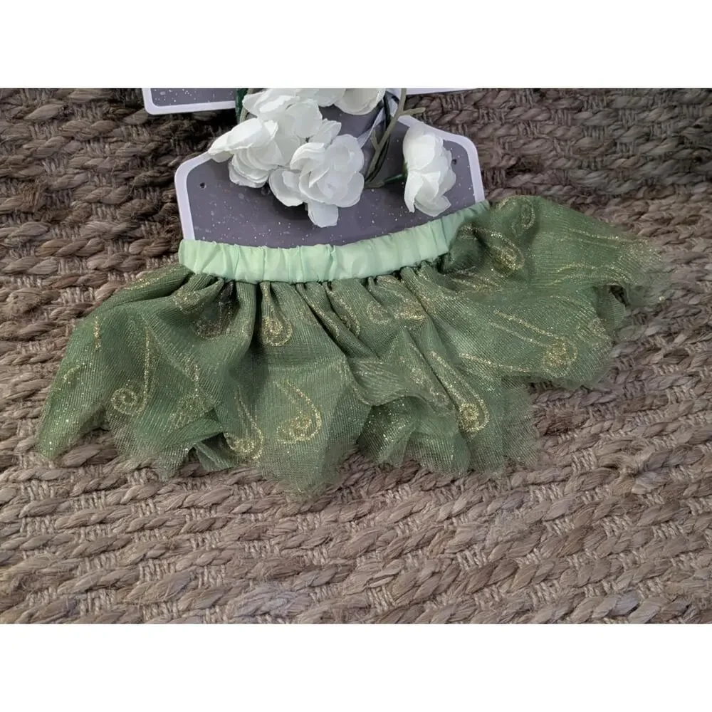 Fairy Dust Dog Costume - Flowered Glitter Gold Green Skirt XS / Small